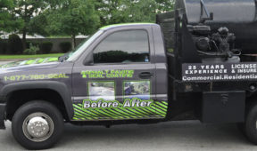 Bo Stanley work vehicle wrap with door graphics, racing stripes, lettering, and hood logo.