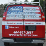 KC Textures corporate van wrap with windows, lettering, and custom graphics.