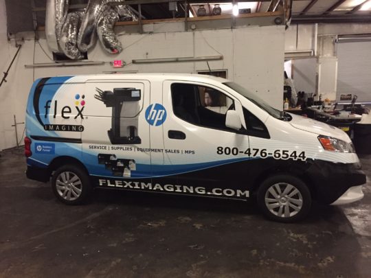 Flex Imaging corporate van half wrap with graphics and lettering