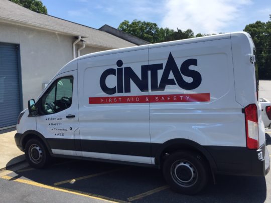 Cintas simlistic corporate wrap with lettering and logos